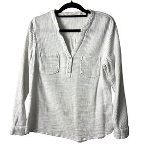 Soft‎ surroundings white gauzy cotton long sleeve top women’s size medium